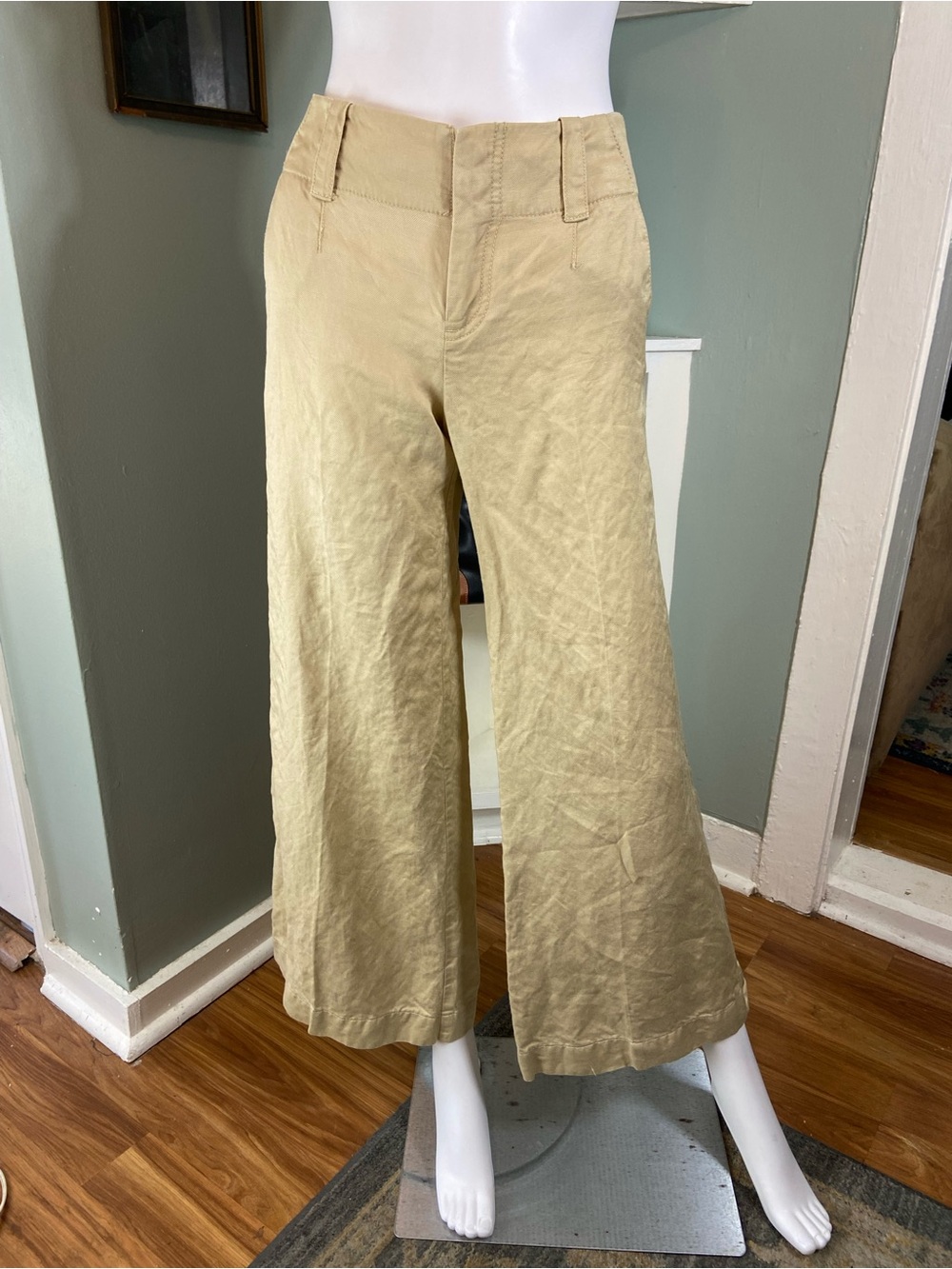 Calvin Klein Beige Tan Linen Blend Wide Leg Flared Flare Pants Size 0 [CH]